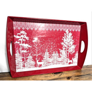 Michel Design Works Tray Red White Snowy Woodland Scene Christmas Winter Holiday